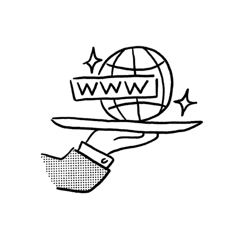 Hand serving a globe with a web address bar